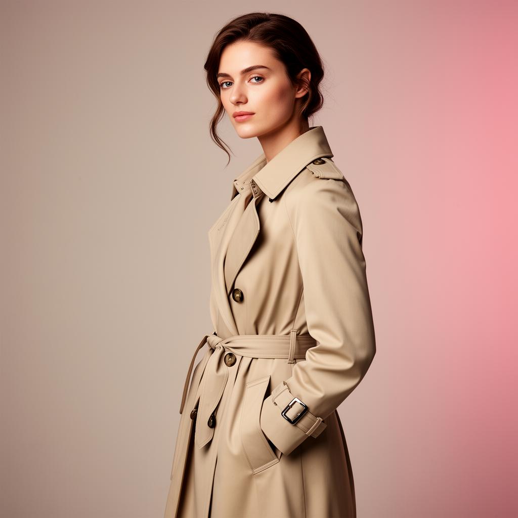 Femme en trench beige, photo studio IA pour Vestiaire Collective